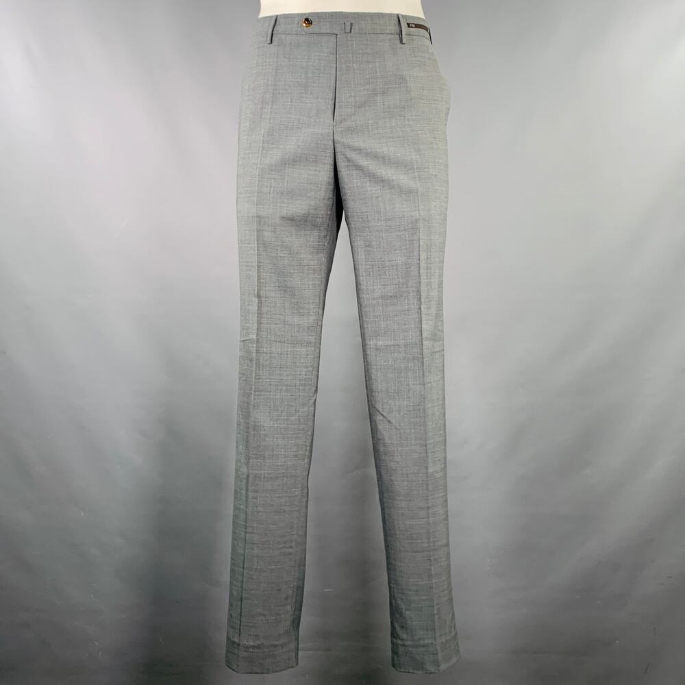 PT01 Size 36 Grey Heather Polyester Blend Flat Front Dress Pants